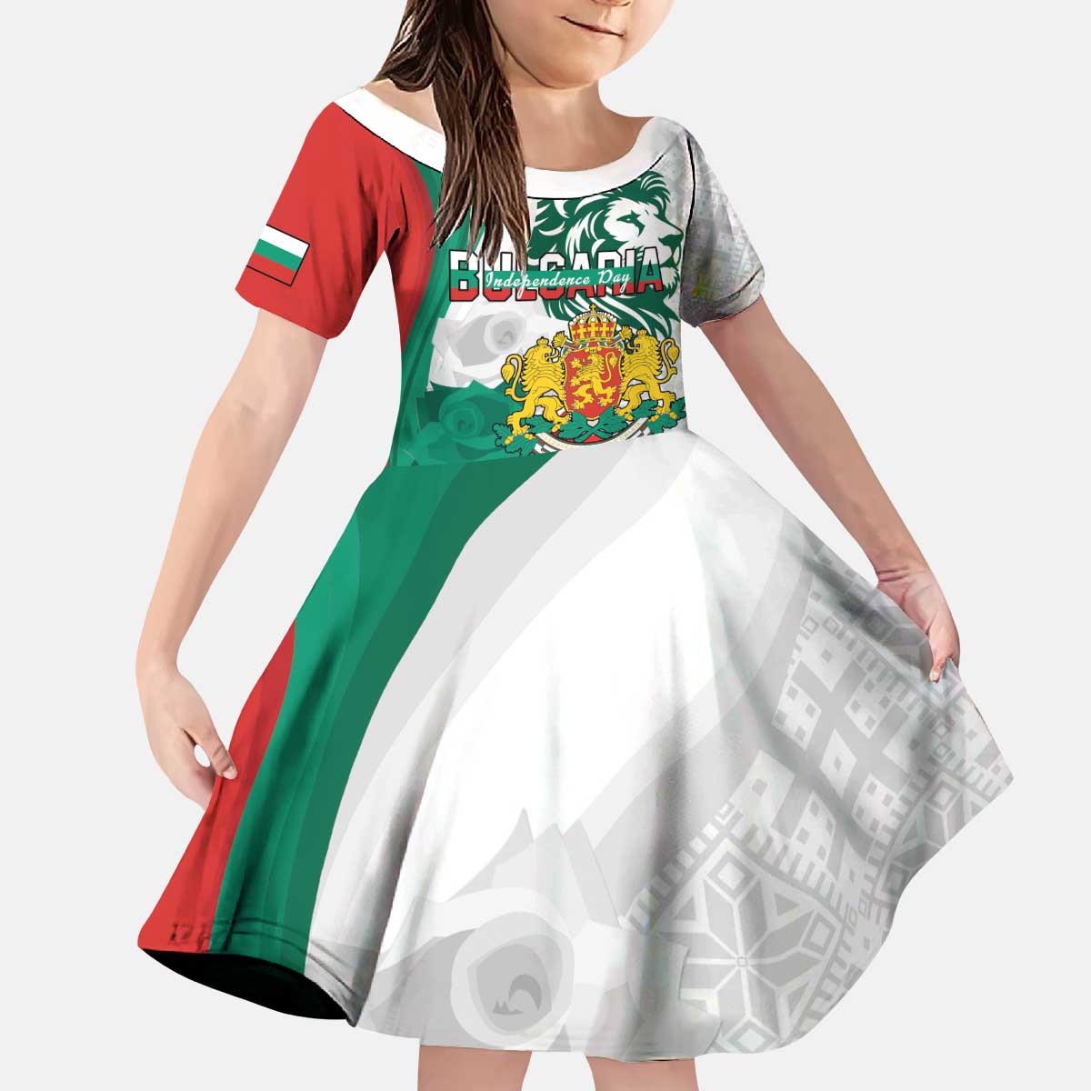 Personalized Bulgaria Independence Day Kid Short Sleeve Dress Suedinenieto Pravi Silata Folk Pattern