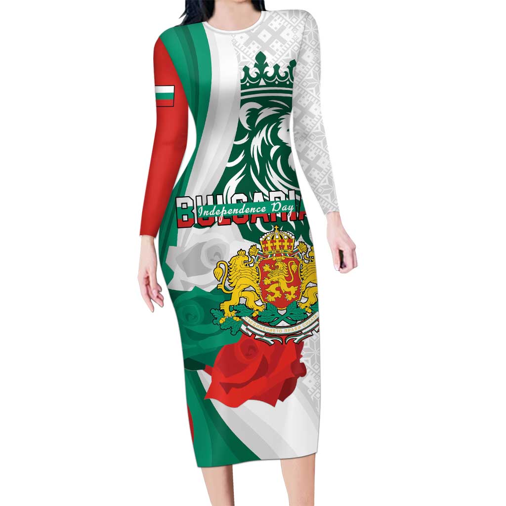 Personalized Bulgaria Independence Day Long Sleeve Bodycon Dress Suedinenieto Pravi Silata Folk Pattern