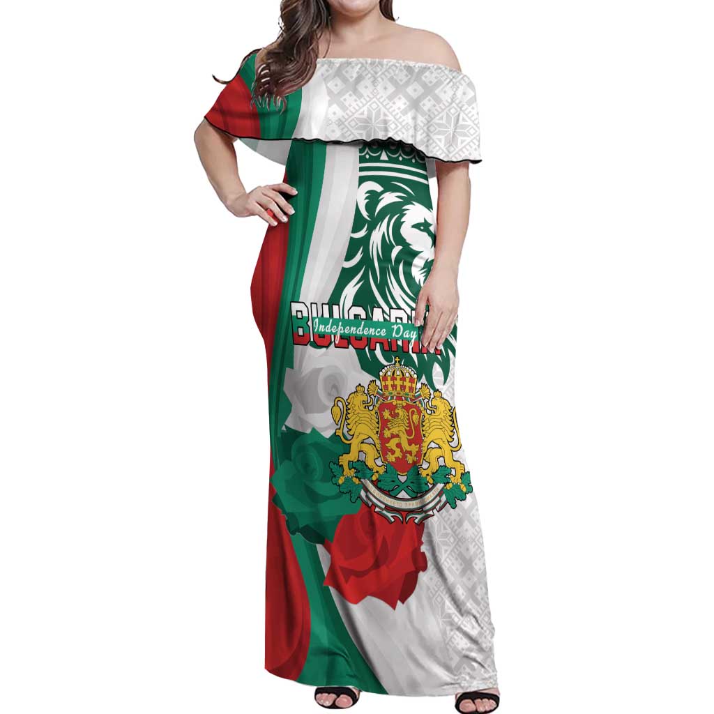 Personalized Bulgaria Independence Day Off Shoulder Maxi Dress Suedinenieto Pravi Silata Folk Pattern