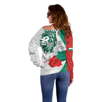 Personalized Bulgaria Independence Day Off Shoulder Sweater Suedinenieto Pravi Silata Folk Pattern