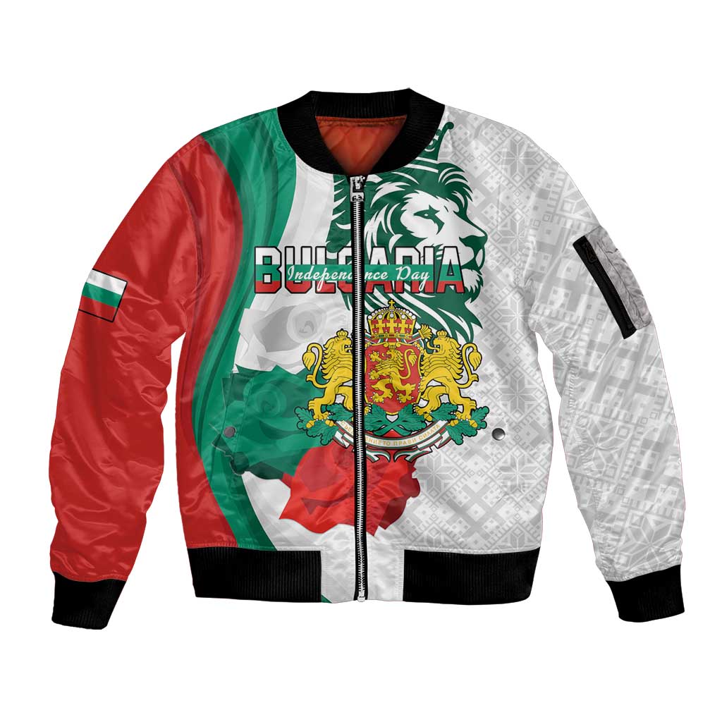 Personalized Bulgaria Independence Day Sleeve Zip Bomber Jacket Suedinenieto Pravi Silata Folk Pattern