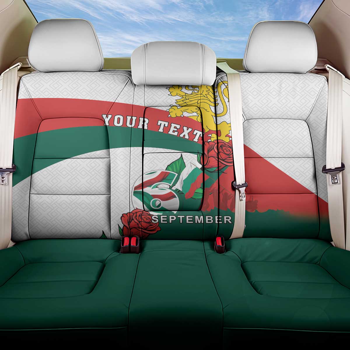 Personalized Bulgaria Unification Day Back Car Seat Cover Lion Rampant Red Rose