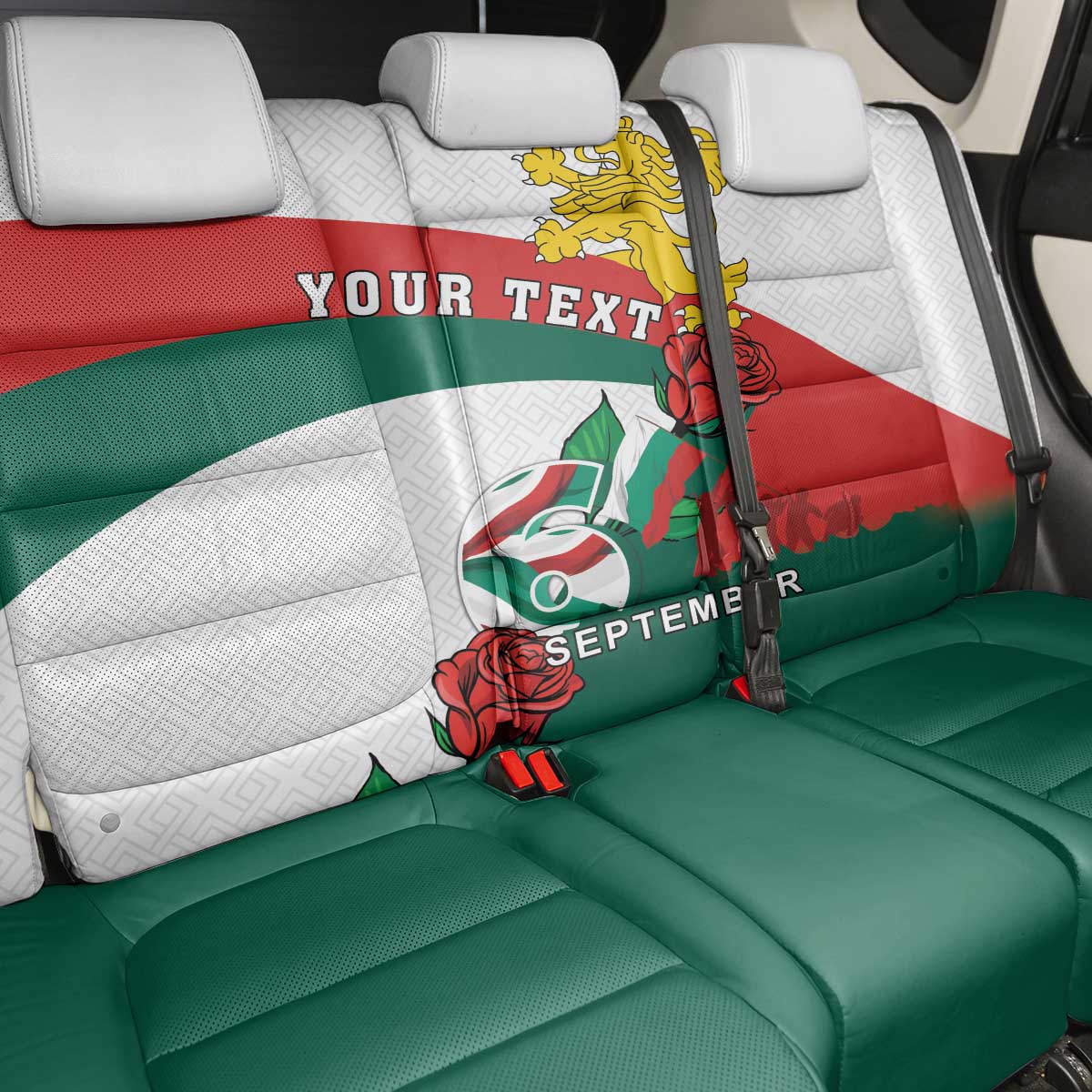 Personalized Bulgaria Unification Day Back Car Seat Cover Lion Rampant Red Rose