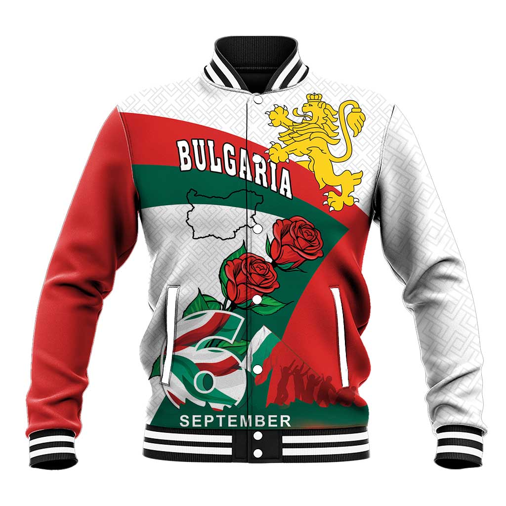 Personalized Bulgaria Unification Day Baseball Jacket Lion Rampant Red Rose