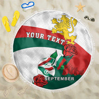 Personalized Bulgaria Unification Day Beach Blanket Lion Rampant Red Rose