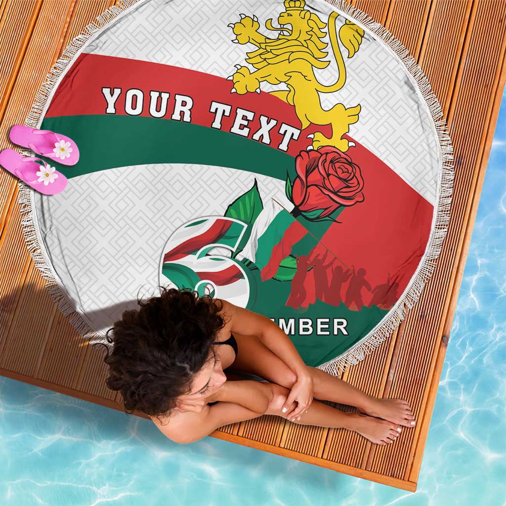 Personalized Bulgaria Unification Day Beach Blanket Lion Rampant Red Rose