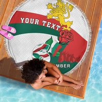 Personalized Bulgaria Unification Day Beach Blanket Lion Rampant Red Rose