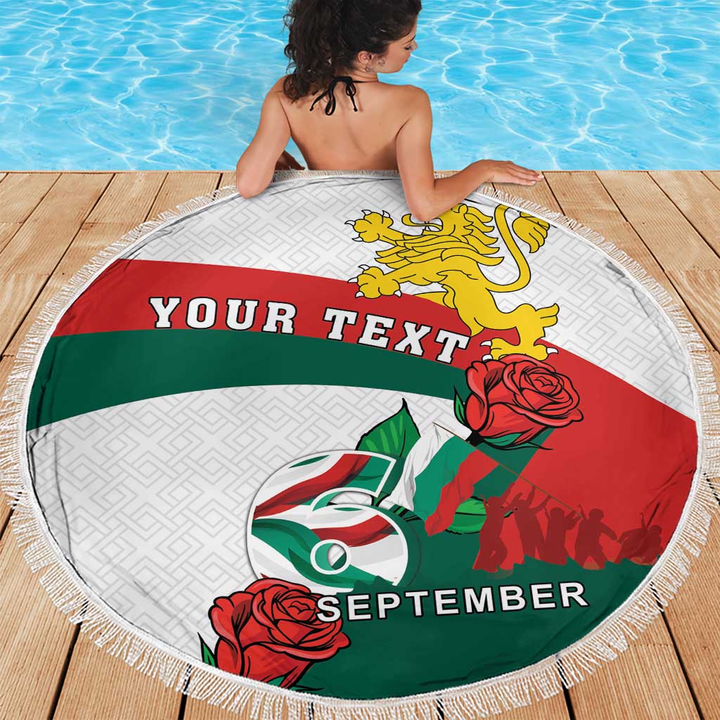 Personalized Bulgaria Unification Day Beach Blanket Lion Rampant Red Rose