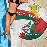 Personalized Bulgaria Unification Day Beach Blanket Lion Rampant Red Rose