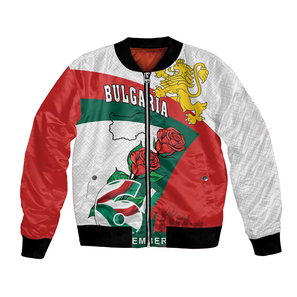 Personalized Bulgaria Unification Day Bomber Jacket Lion Rampant Red Rose