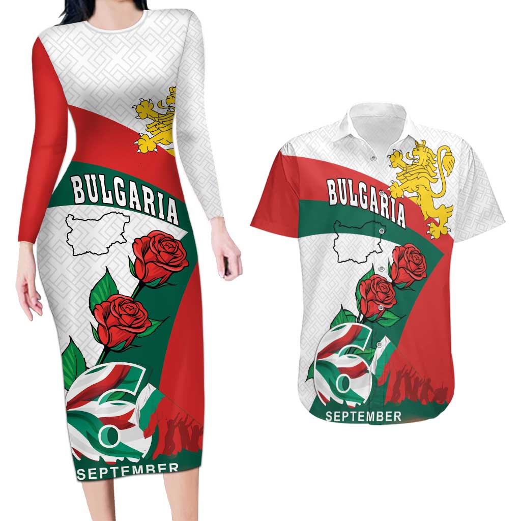 Personalized Bulgaria Unification Day Couples Matching Long Sleeve Bodycon Dress and Hawaiian Shirt Lion Rampant Red Rose