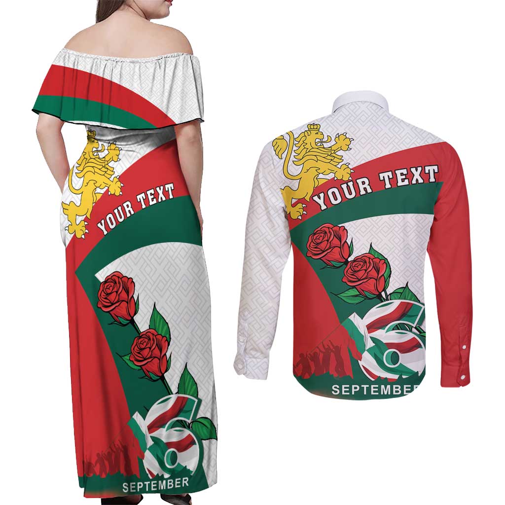 Personalized Bulgaria Unification Day Couples Matching Off Shoulder Maxi Dress and Long Sleeve Button Shirt Lion Rampant Red Rose