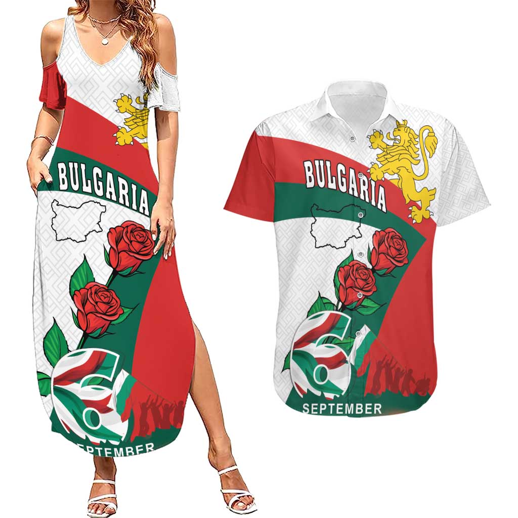 Personalized Bulgaria Unification Day Couples Matching Summer Maxi Dress and Hawaiian Shirt Lion Rampant Red Rose