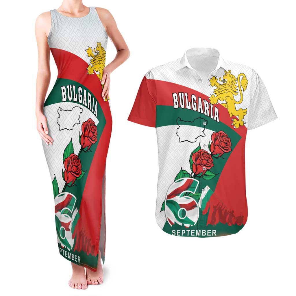 Personalized Bulgaria Unification Day Couples Matching Tank Maxi Dress and Hawaiian Shirt Lion Rampant Red Rose