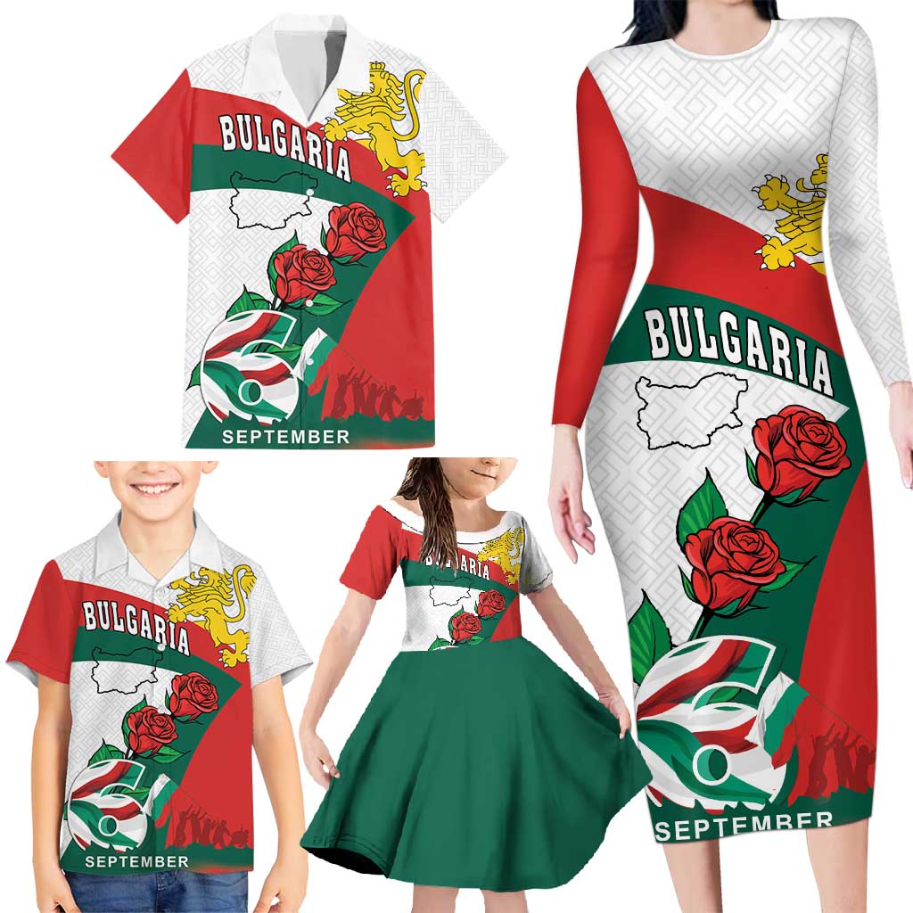Personalized Bulgaria Unification Day Family Matching Long Sleeve Bodycon Dress and Hawaiian Shirt Lion Rampant Red Rose