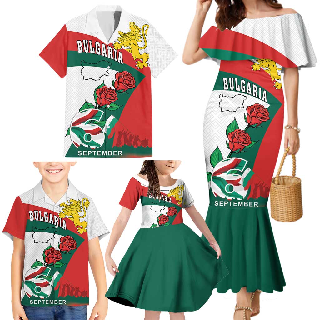 Personalized Bulgaria Unification Day Family Matching Mermaid Dress and Hawaiian Shirt Lion Rampant Red Rose