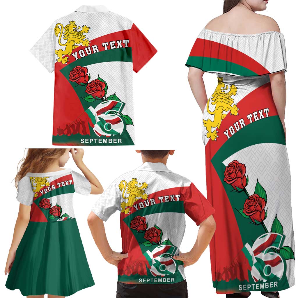 Personalized Bulgaria Unification Day Family Matching Off Shoulder Maxi Dress and Hawaiian Shirt Lion Rampant Red Rose