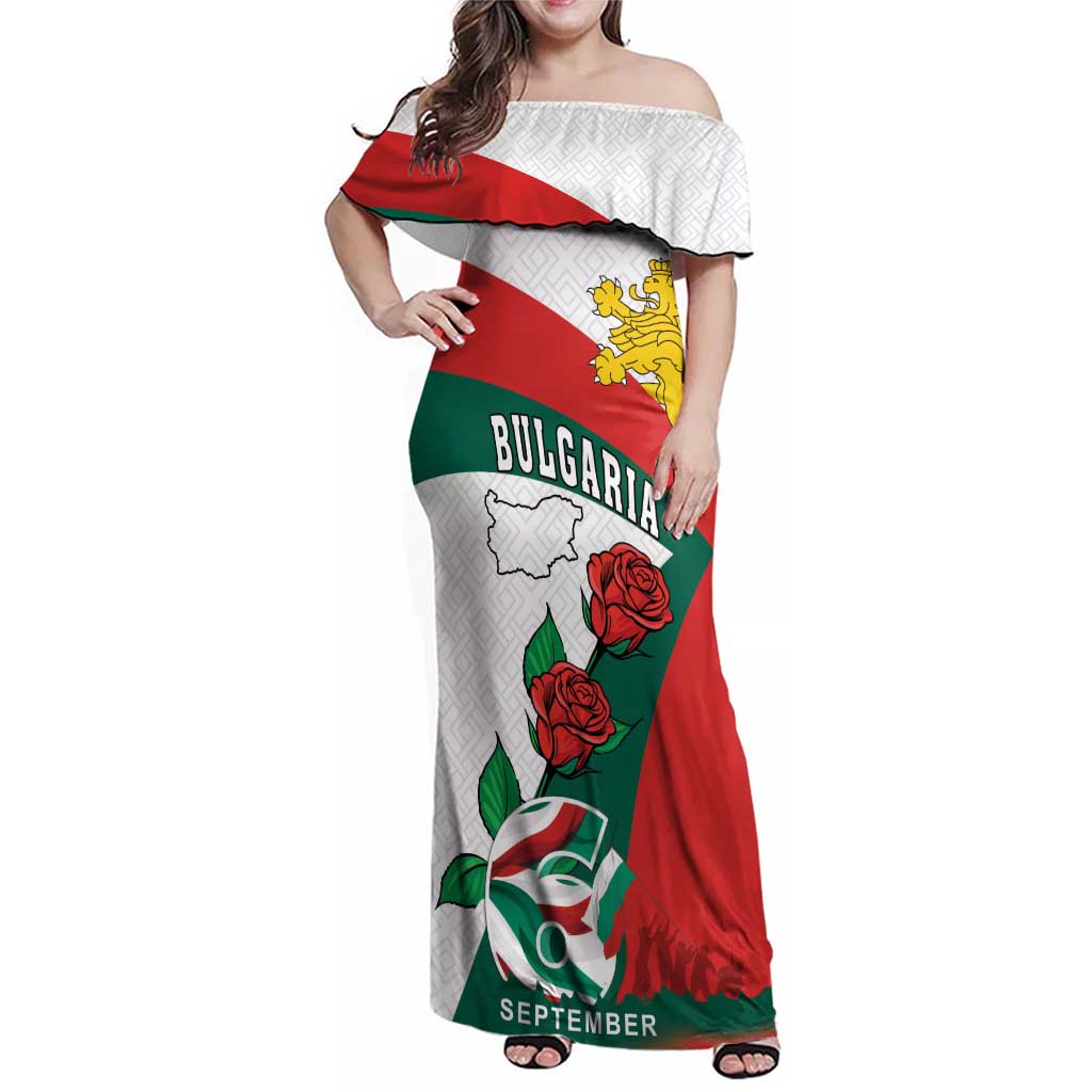 Personalized Bulgaria Unification Day Family Matching Off Shoulder Maxi Dress and Hawaiian Shirt Lion Rampant Red Rose