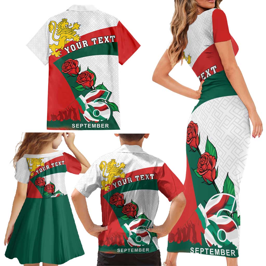 Personalized Bulgaria Unification Day Family Matching Short Sleeve Bodycon Dress and Hawaiian Shirt Lion Rampant Red Rose