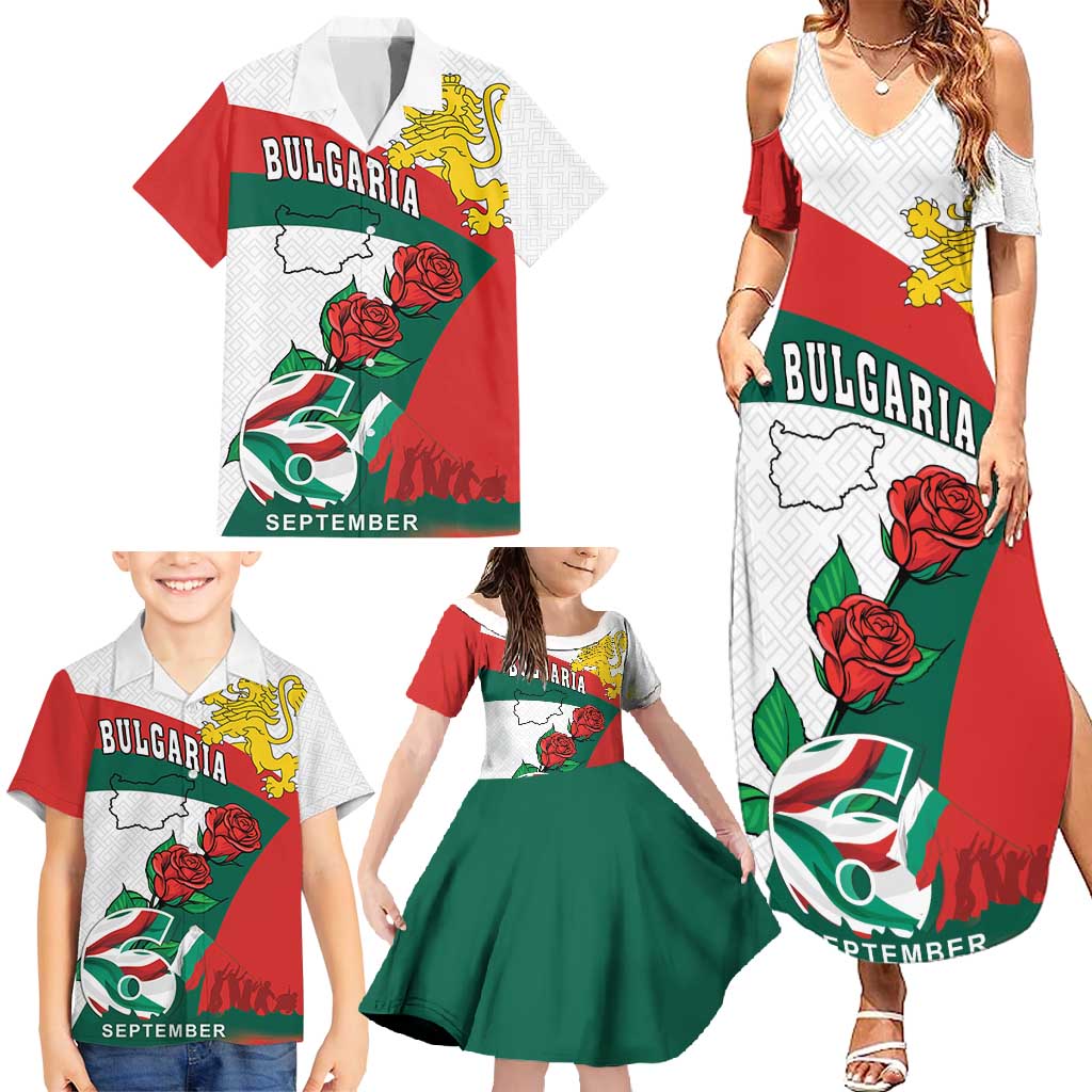 Personalized Bulgaria Unification Day Family Matching Summer Maxi Dress and Hawaiian Shirt Lion Rampant Red Rose