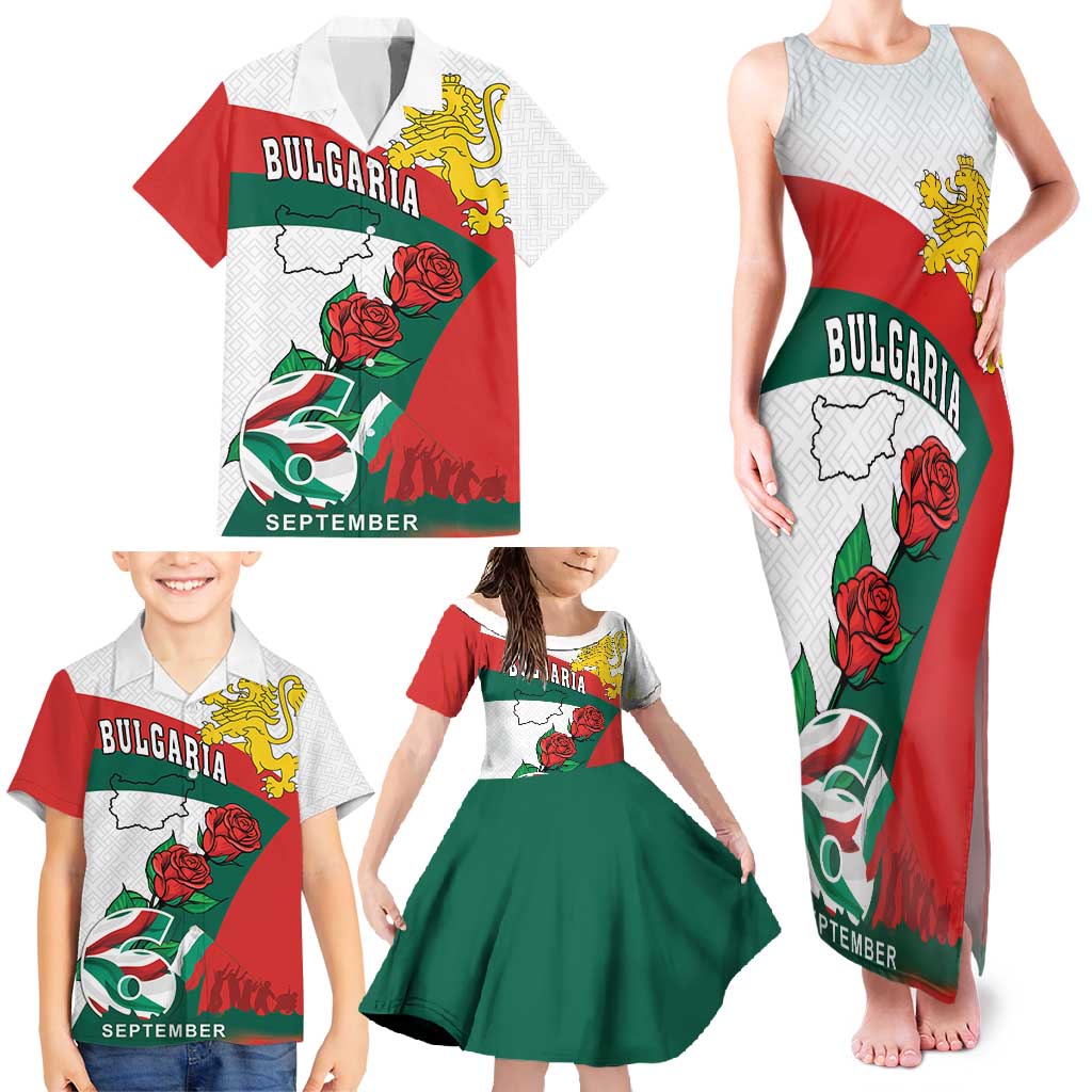 Personalized Bulgaria Unification Day Family Matching Tank Maxi Dress and Hawaiian Shirt Lion Rampant Red Rose