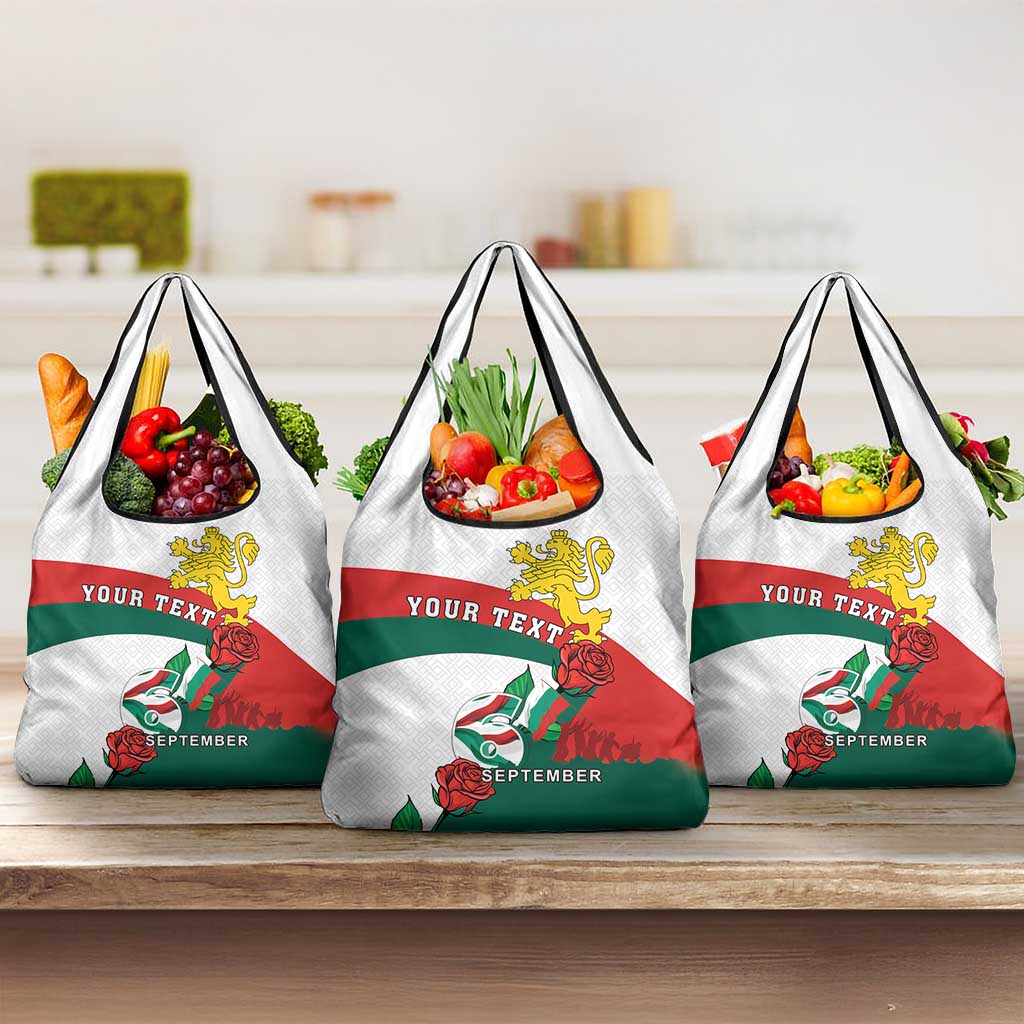 Personalized Bulgaria Unification Day Grocery Bag Lion Rampant Red Rose
