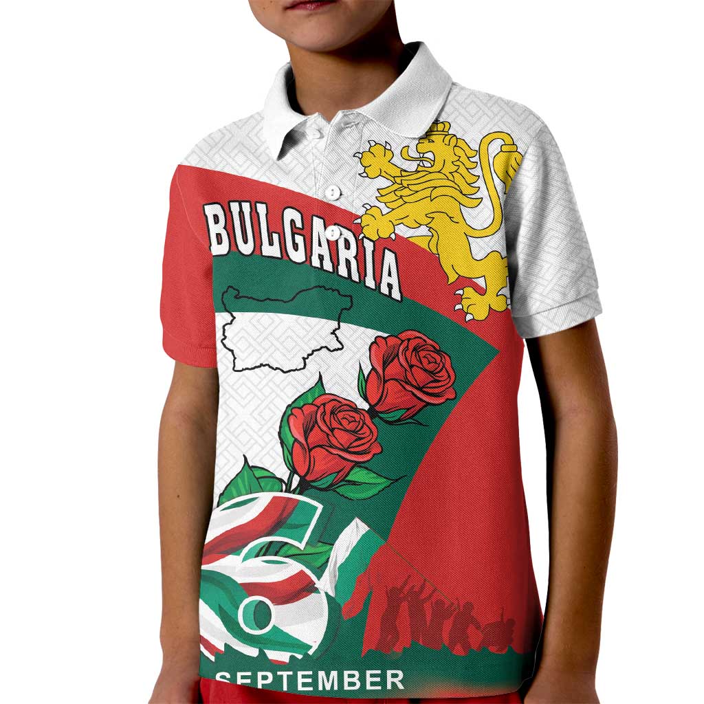Personalized Bulgaria Unification Day Kid Polo Shirt Lion Rampant Red Rose