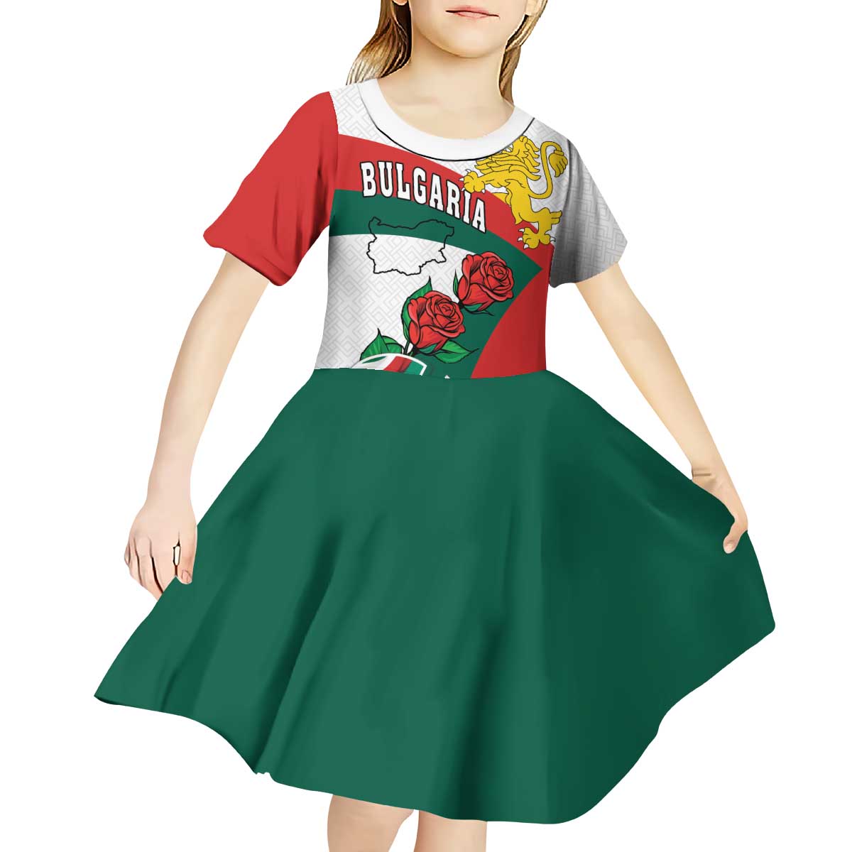 Personalized Bulgaria Unification Day Kid Short Sleeve Dress Lion Rampant Red Rose