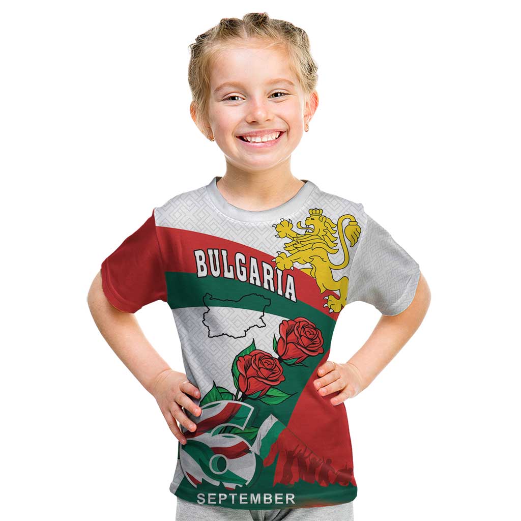 Personalized Bulgaria Unification Day Kid T Shirt Lion Rampant Red Rose