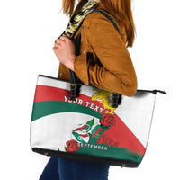 Personalized Bulgaria Unification Day Leather Tote Bag Lion Rampant Red Rose