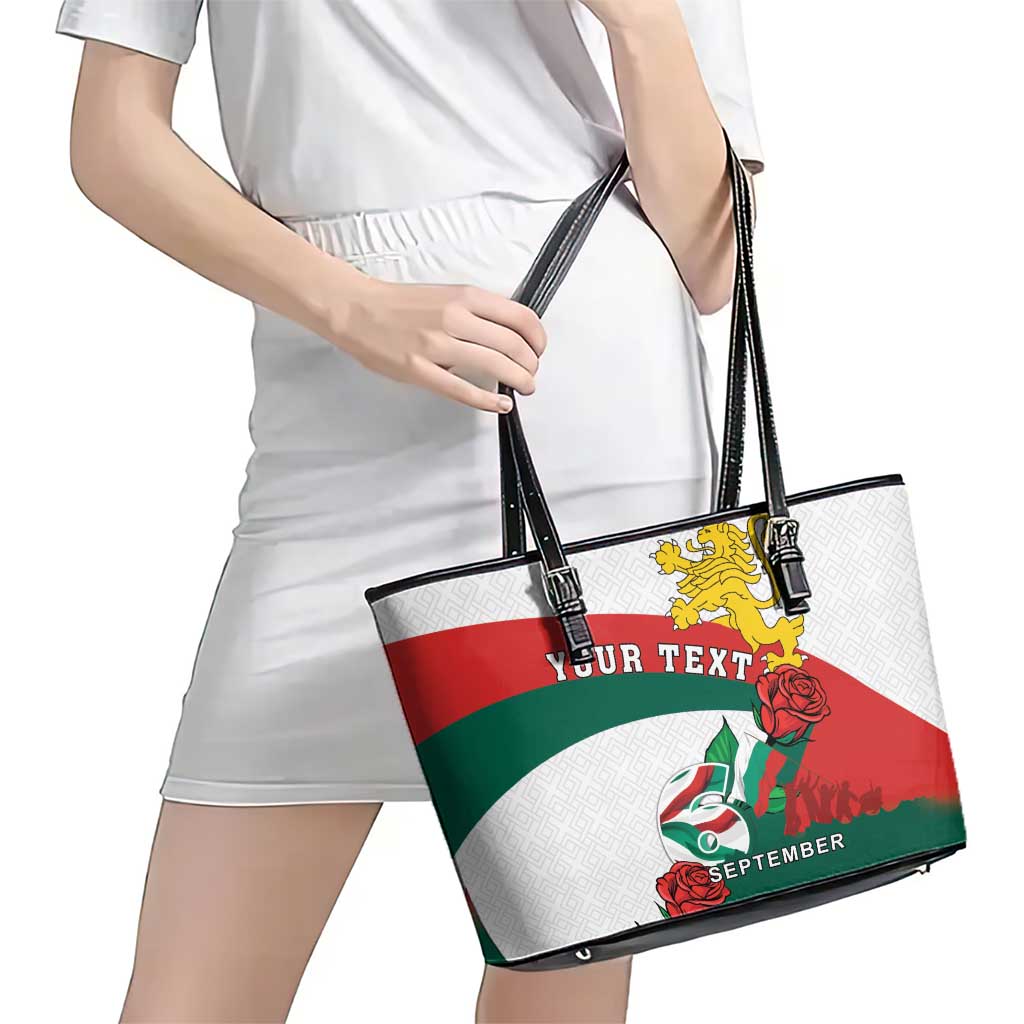 Personalized Bulgaria Unification Day Leather Tote Bag Lion Rampant Red Rose