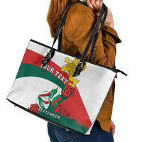 Personalized Bulgaria Unification Day Leather Tote Bag Lion Rampant Red Rose