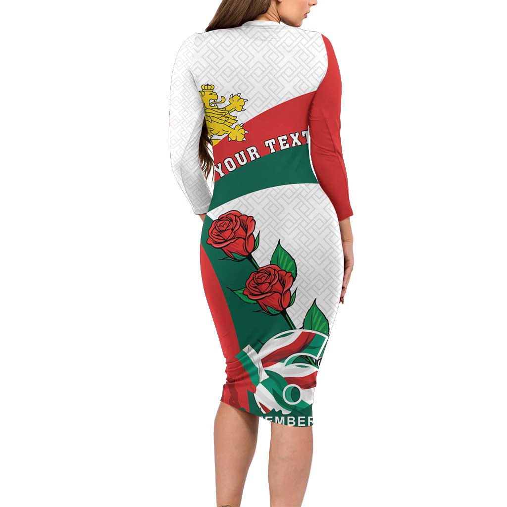 Personalized Bulgaria Unification Day Long Sleeve Bodycon Dress Lion Rampant Red Rose