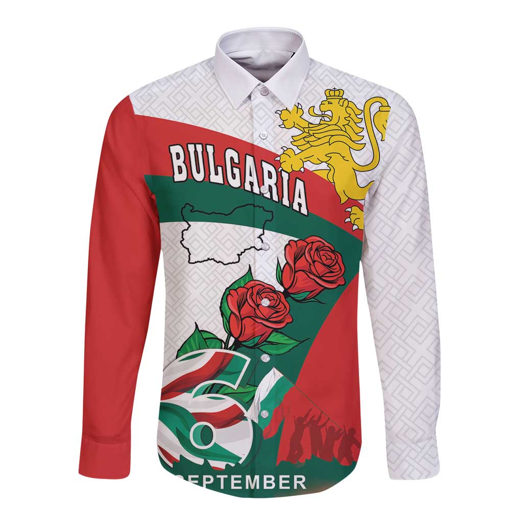 Personalized Bulgaria Unification Day Long Sleeve Button Shirt Lion Rampant Red Rose