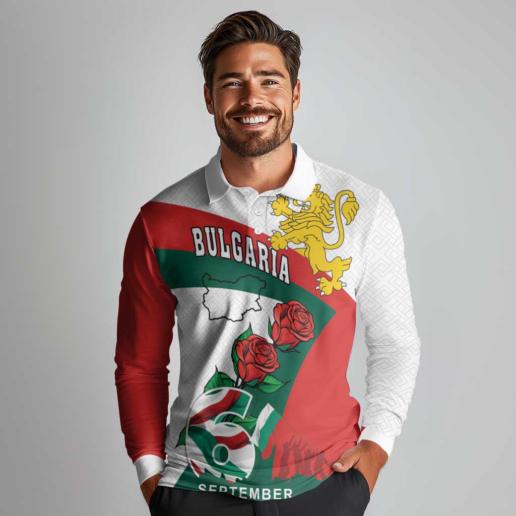 Personalized Bulgaria Unification Day Long Sleeve Polo Shirt Lion Rampant Red Rose