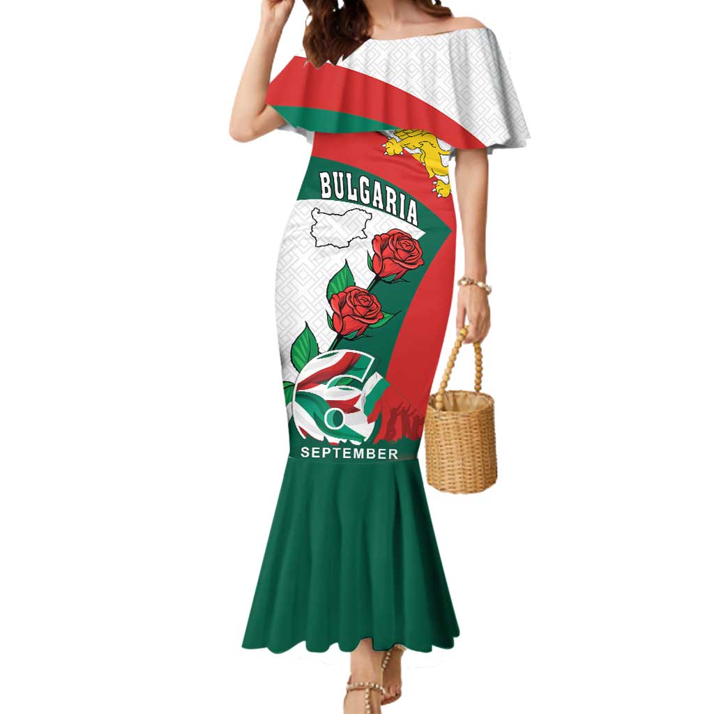 Personalized Bulgaria Unification Day Mermaid Dress Lion Rampant Red Rose