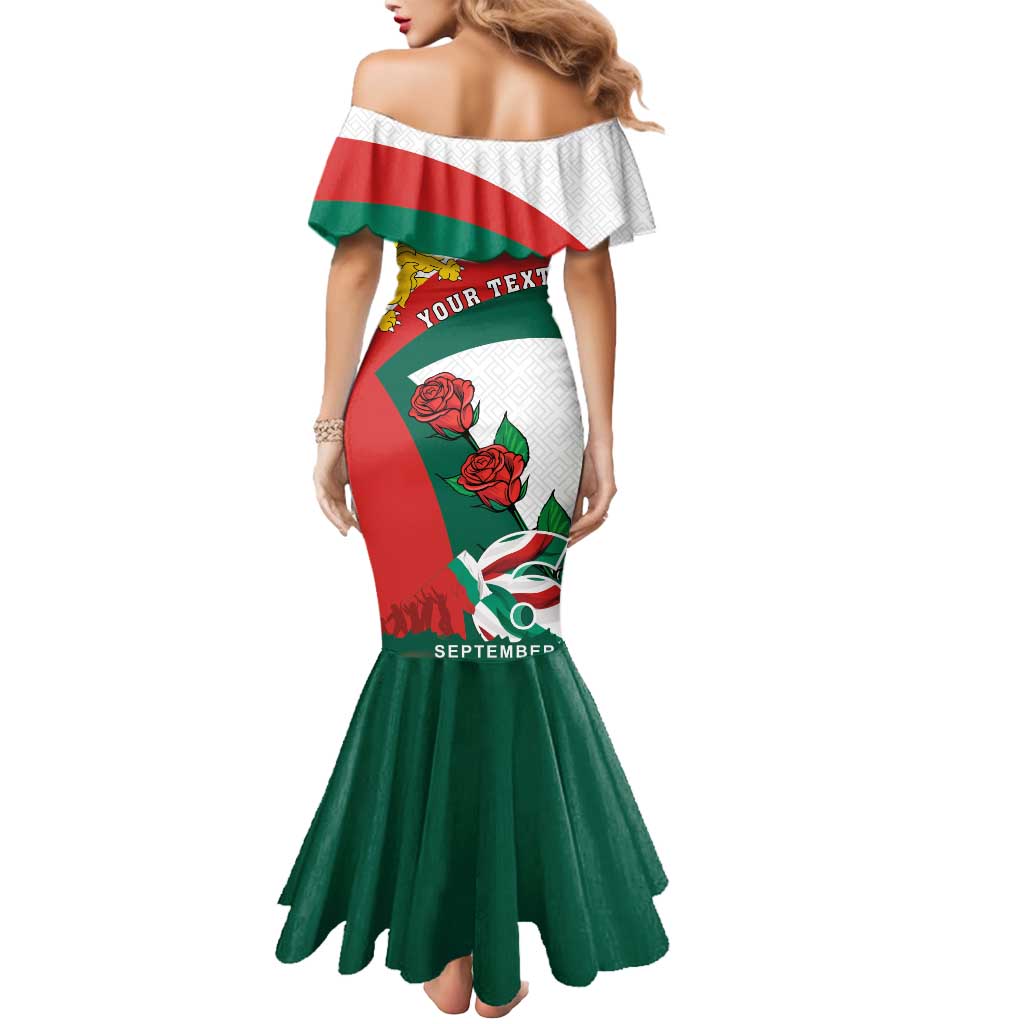 Personalized Bulgaria Unification Day Mermaid Dress Lion Rampant Red Rose
