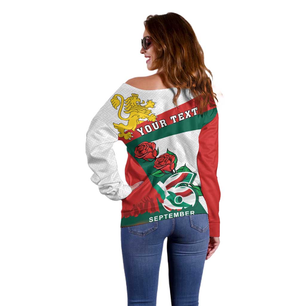 Personalized Bulgaria Unification Day Off Shoulder Sweater Lion Rampant Red Rose