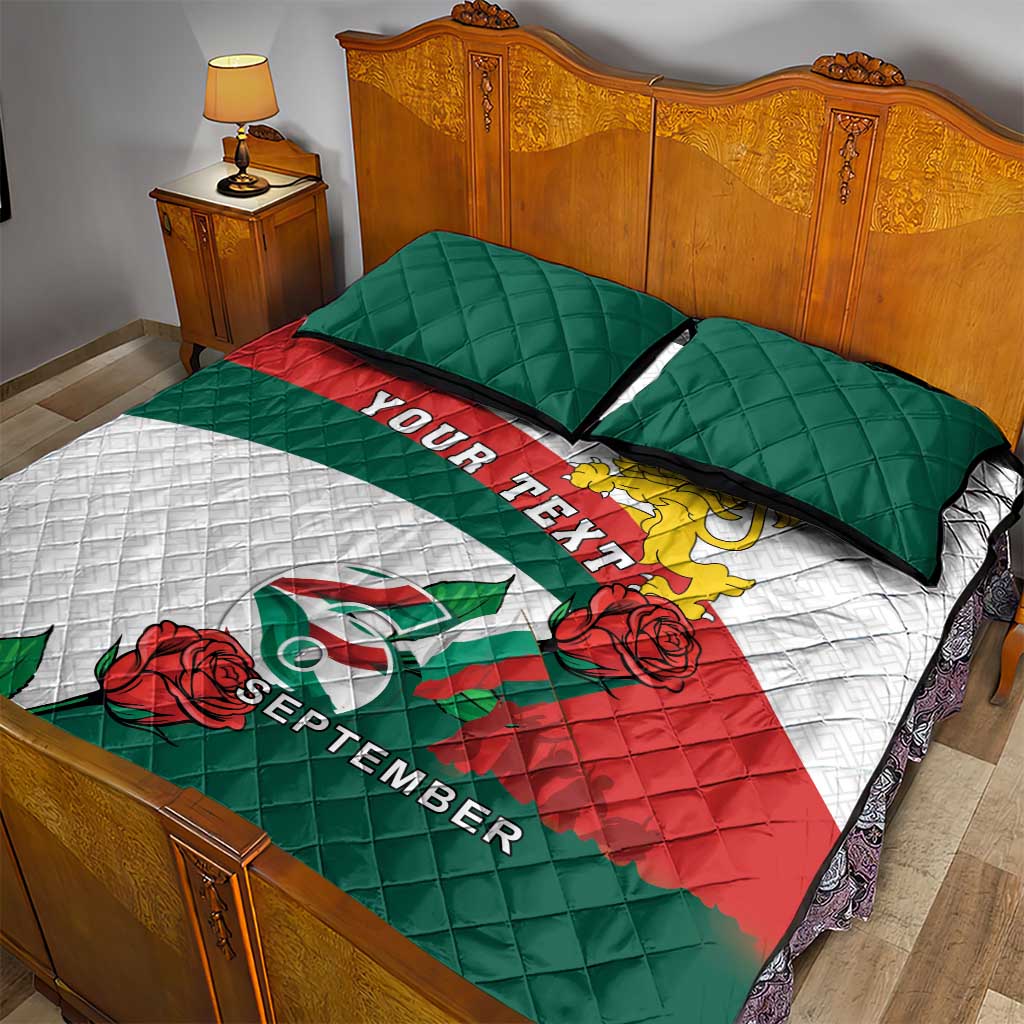 Personalized Bulgaria Unification Day Quilt Bed Set Lion Rampant Red Rose