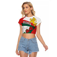 Personalized Bulgaria Unification Day Raglan Cropped T Shirt Lion Rampant Red Rose