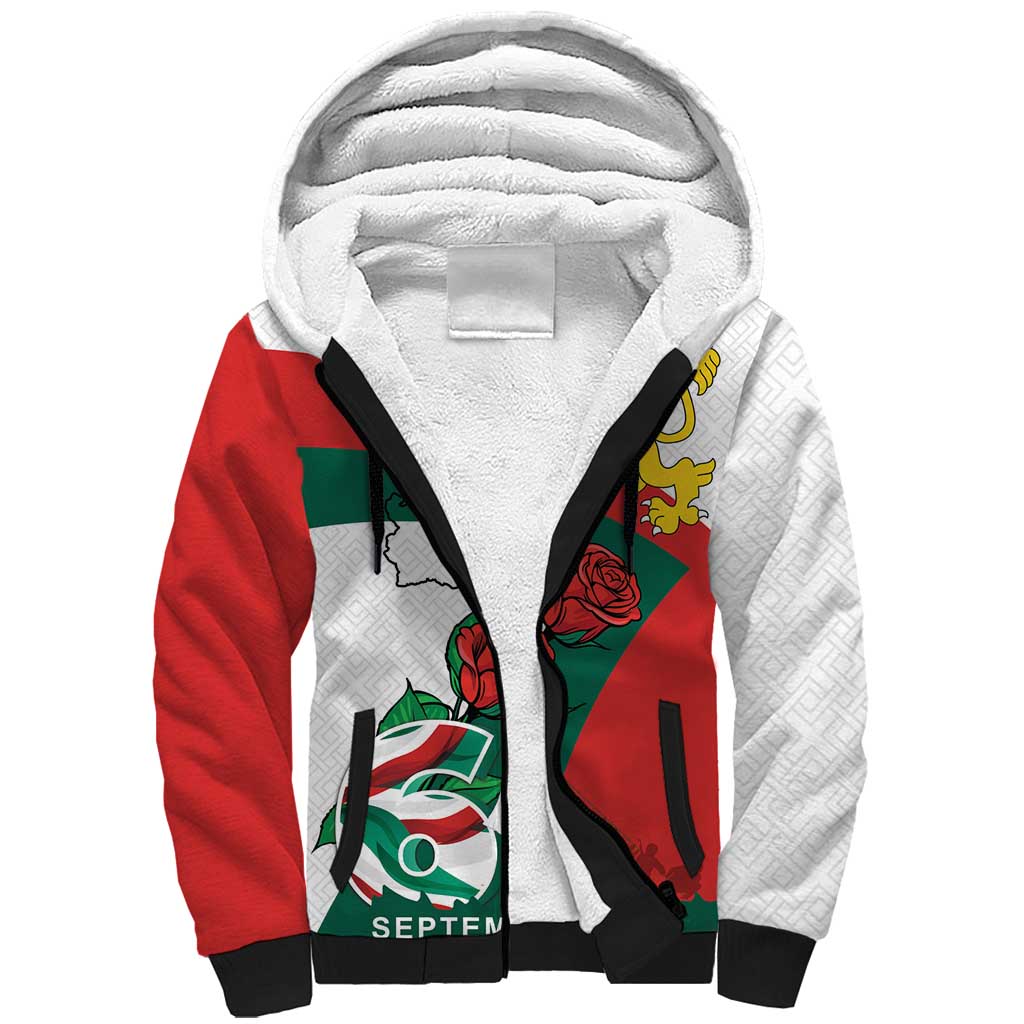 Personalized Bulgaria Unification Day Sherpa Hoodie Lion Rampant Red Rose