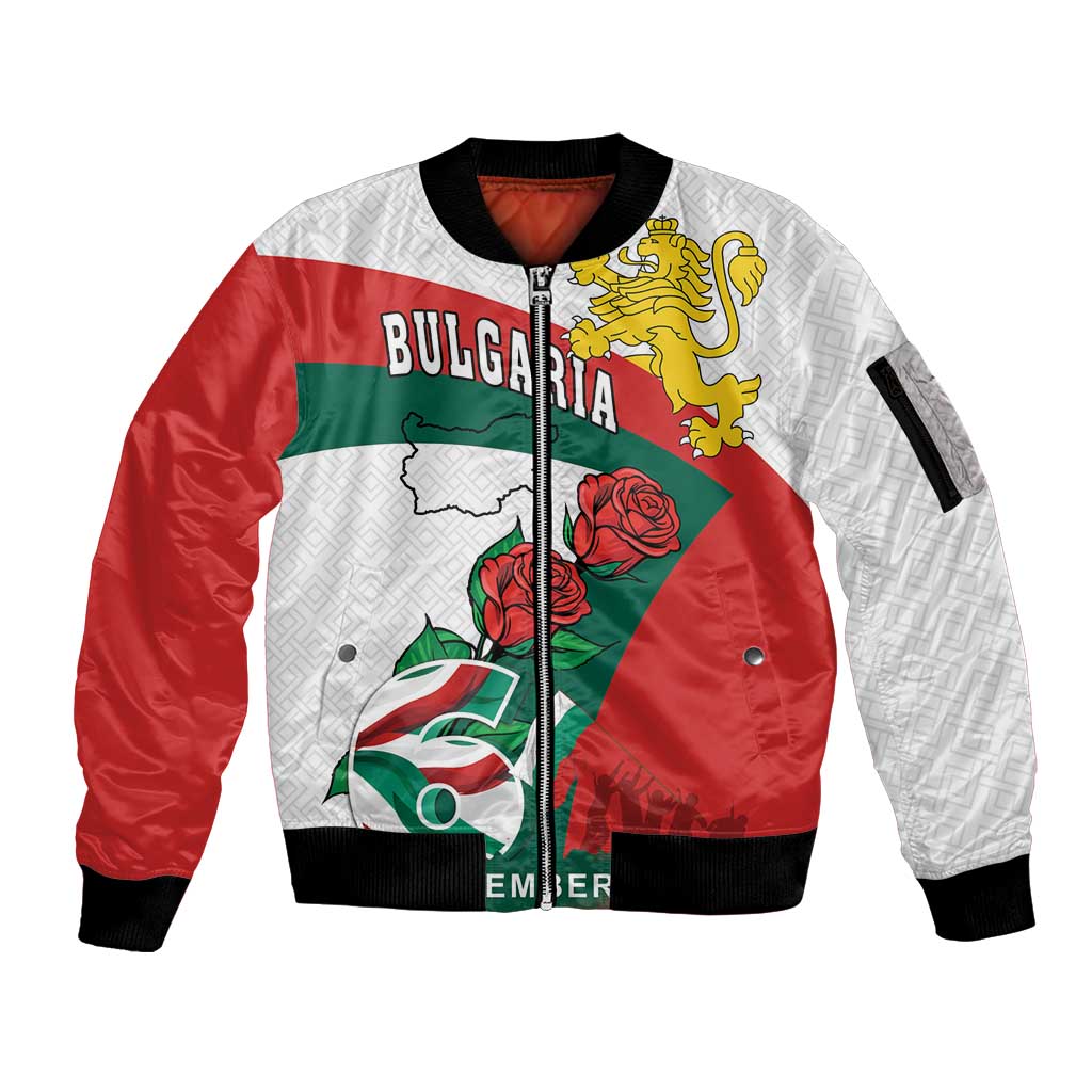 Personalized Bulgaria Unification Day Sleeve Zip Bomber Jacket Lion Rampant Red Rose