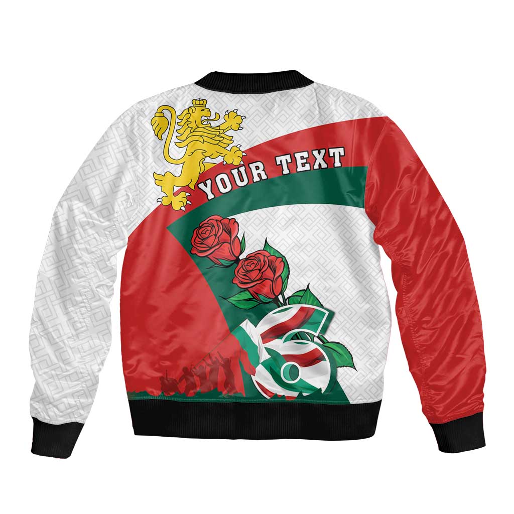 Personalized Bulgaria Unification Day Sleeve Zip Bomber Jacket Lion Rampant Red Rose