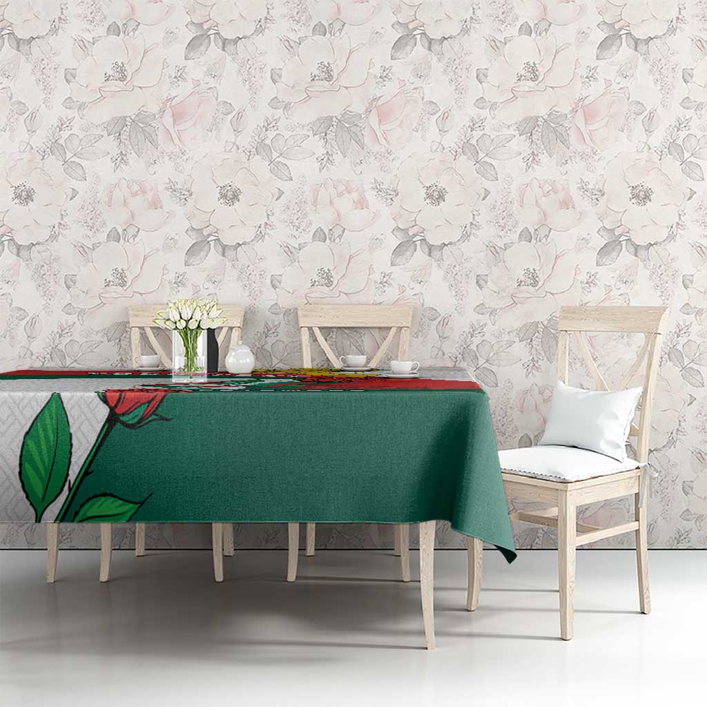 Personalized Bulgaria Unification Day Tablecloth Lion Rampant Red Rose