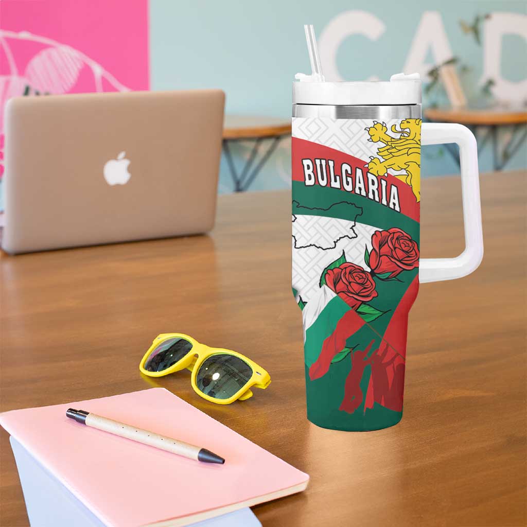 Personalized Bulgaria Unification Day Tumbler With Handle Lion Rampant Red Rose