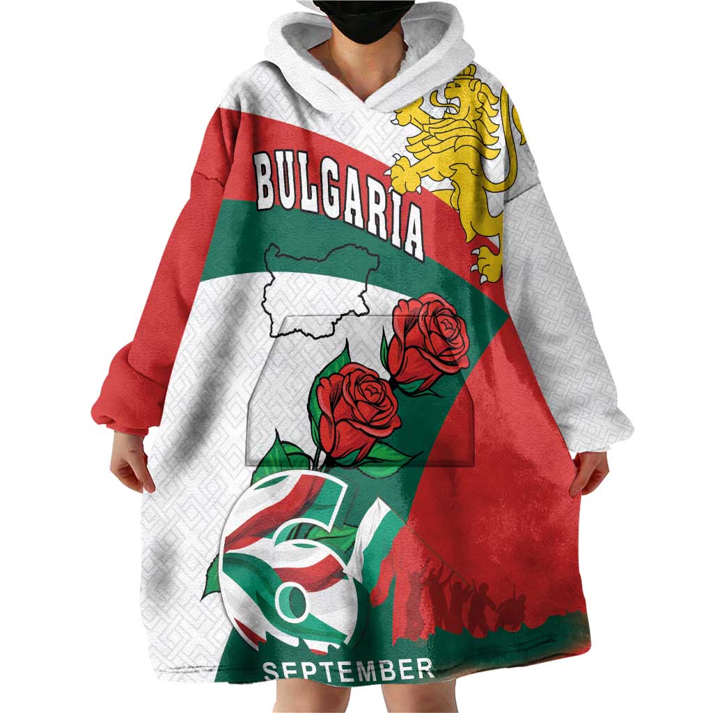 Personalized Bulgaria Unification Day Wearable Blanket Hoodie Lion Rampant Red Rose