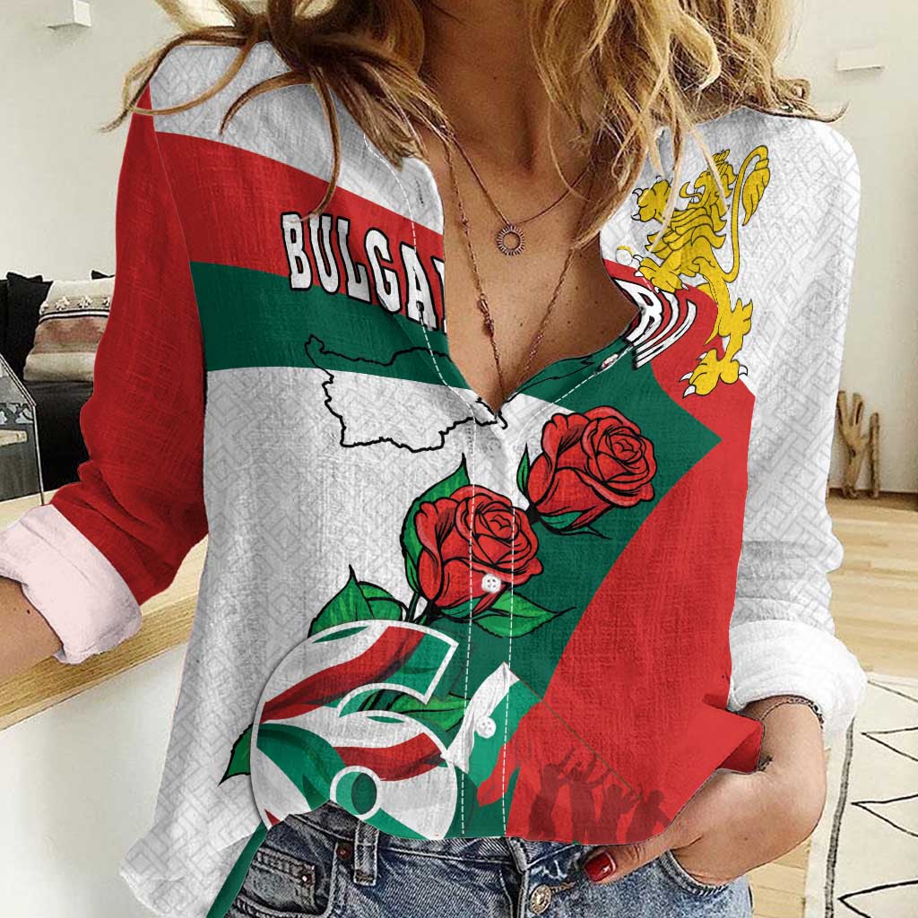 Personalized Bulgaria Unification Day Women Casual Shirt Lion Rampant Red Rose
