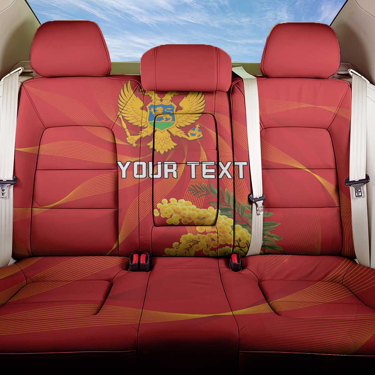 Personalized Montenegro Independence Day Back Car Seat Cover Coat Of Arms With Mimoza