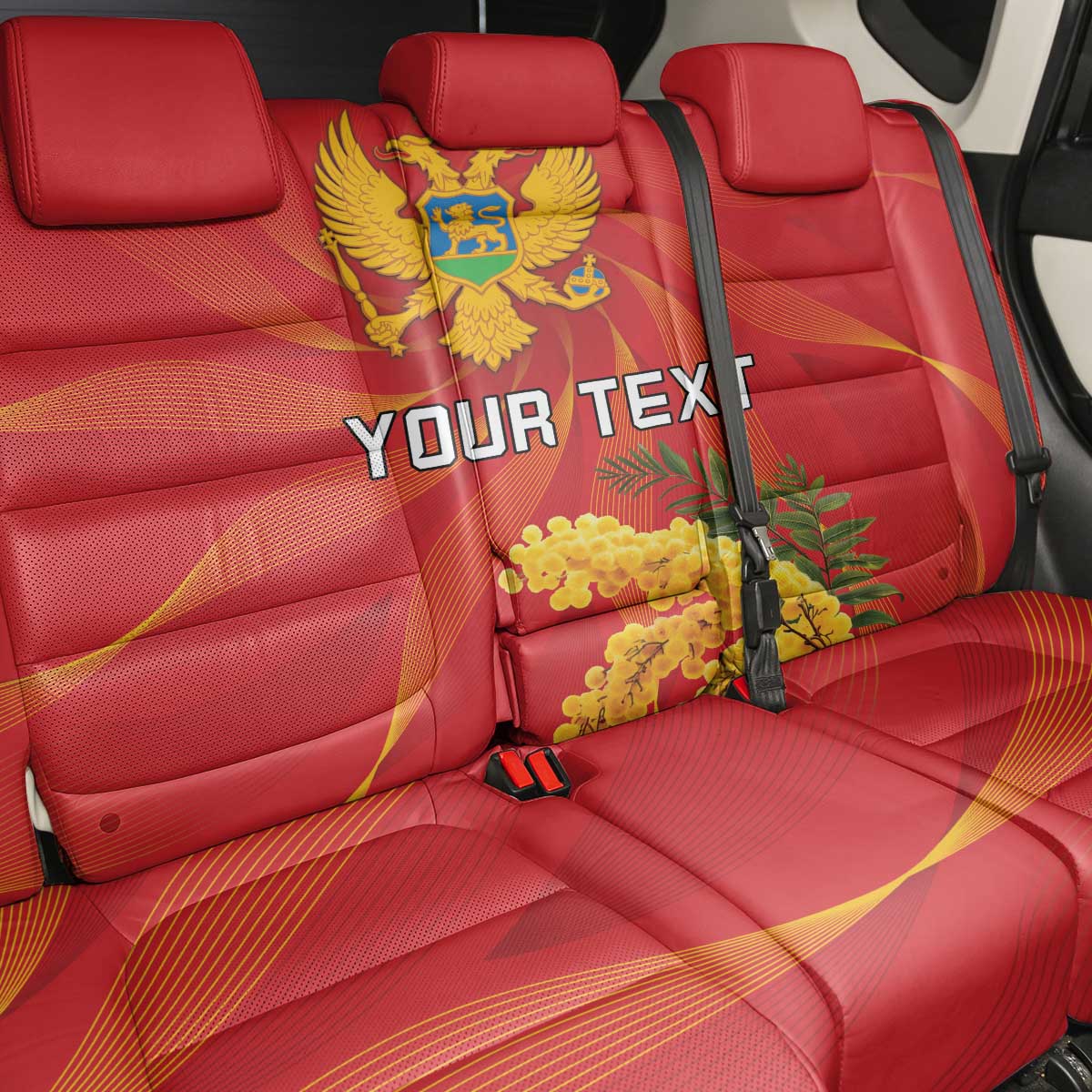 Personalized Montenegro Independence Day Back Car Seat Cover Coat Of Arms With Mimoza