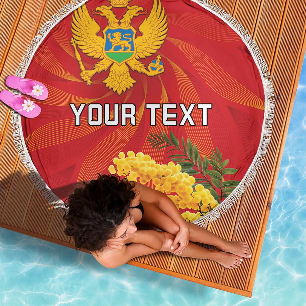 Personalized Montenegro Independence Day Beach Blanket Coat Of Arms With Mimoza